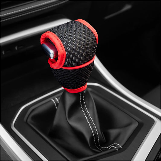 Car Gear Shift Cover – Breathable Universal Shifter Protector (Black/Red)