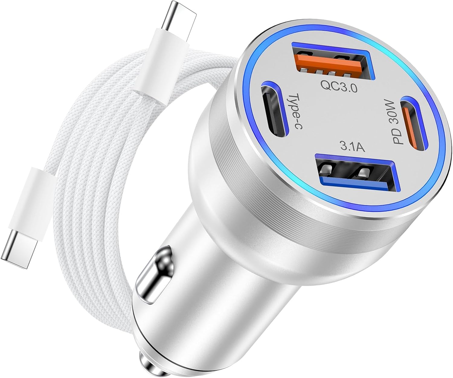 ChargeRush 65W – Fast 4-Port Car USB-C Charger for iPhone & iPad