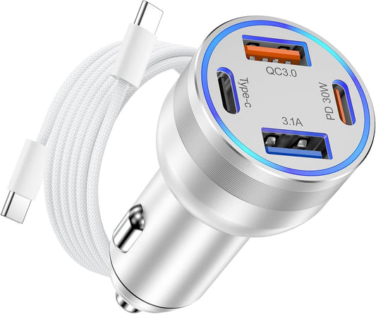 ChargeRush 65W – Fast 4-Port Car USB-C Charger for iPhone & iPad