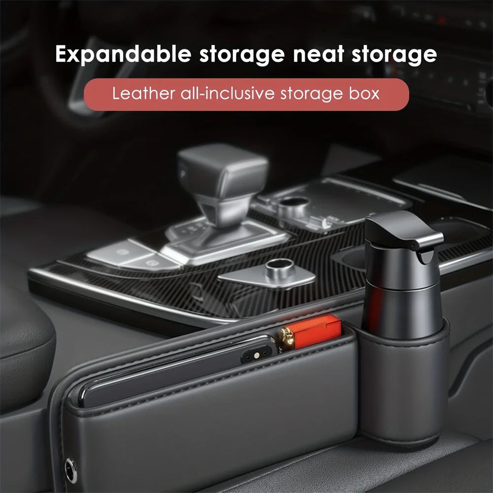 Luxury PU Leather Car Seat Gap Organizer – Leak-Proof with Cup Holder